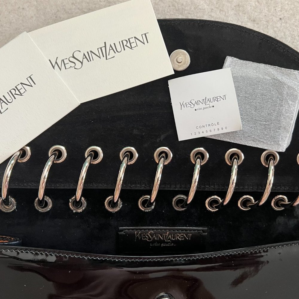 YSL Yves Saint Laurent Black Patent Spiral Clutch Bag Vintage Purse Vintage Rare - Picture 3 of 8